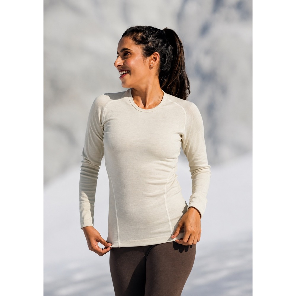 Woolx Hannah 100% Merino Wool Base Layer Top Cream Long Sleeve Women XL